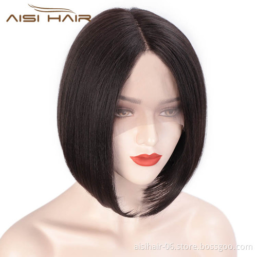 Aisi Hair Cheap Short Bob Natural Black Wig Silky Straight Front Lace Wig Middle Part Lace Front Hair Wigs For Black White Women